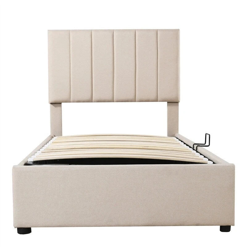 Twin Size Lift Up Storage Bed with Headboard and Underneath Storage, Upholstered Platform Bed with Hydraulic Storage System