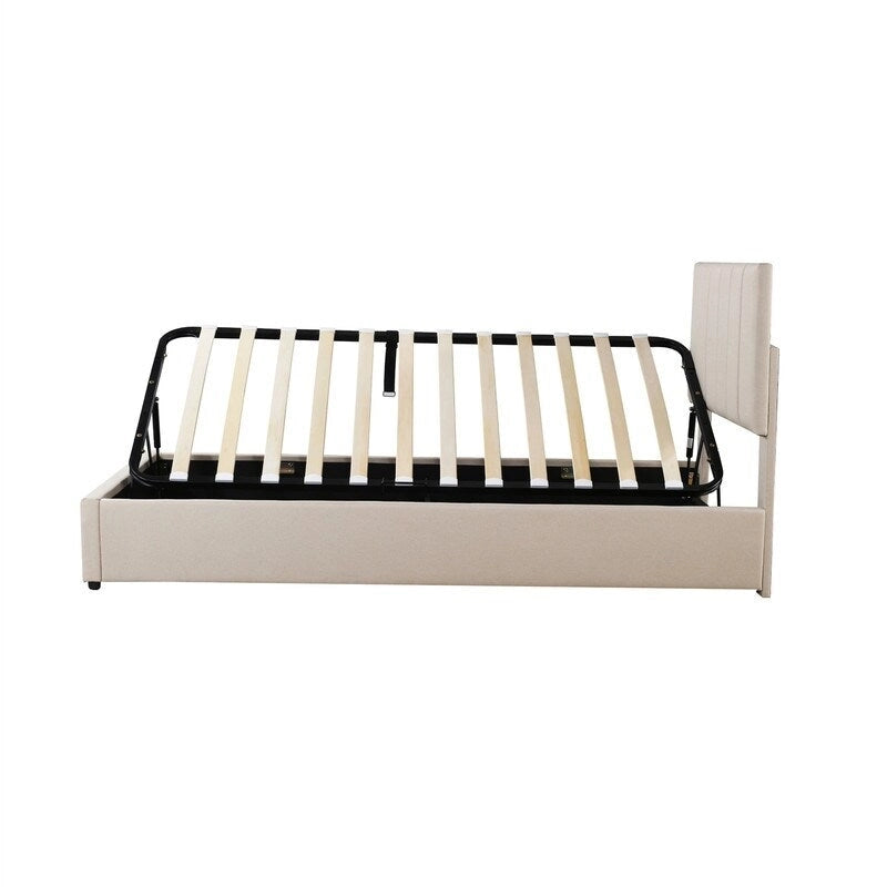 Twin Size Lift Up Storage Bed with Headboard and Underneath Storage, Upholstered Platform Bed with Hydraulic Storage System