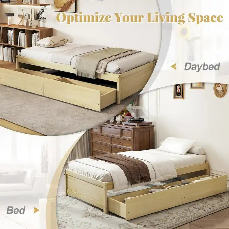 Gymax Twin Size Captain Bed w/ 2 Drawers Slats Support Twin Daybed