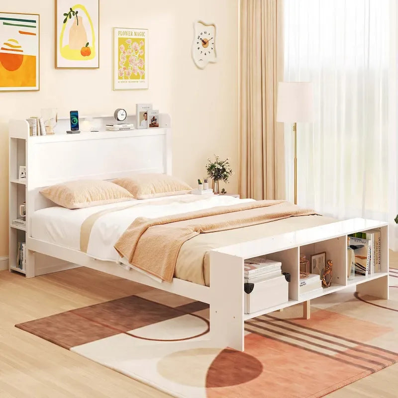 Costway Twin/Full Size Bed Frame with Storage Headboard & Footboard