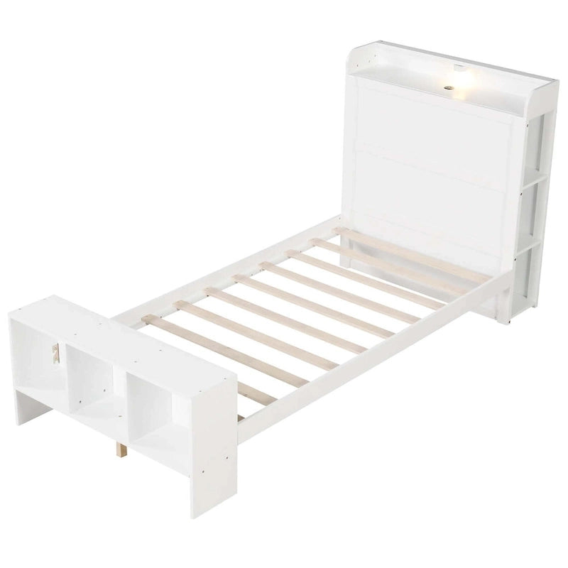 Costway Twin/Full Size Bed Frame with Storage Headboard & Footboard