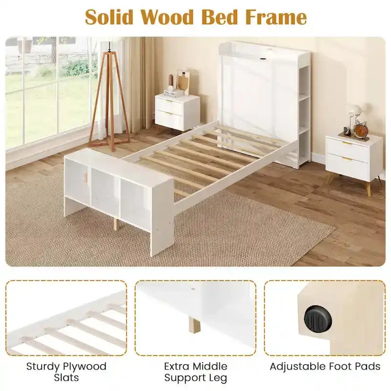 Costway Twin/Full Size Bed Frame with Storage Headboard & Footboard