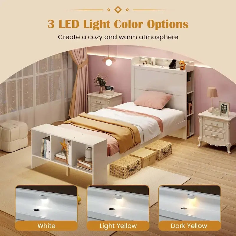 Costway Twin/Full Size Bed Frame with Storage Headboard & Footboard