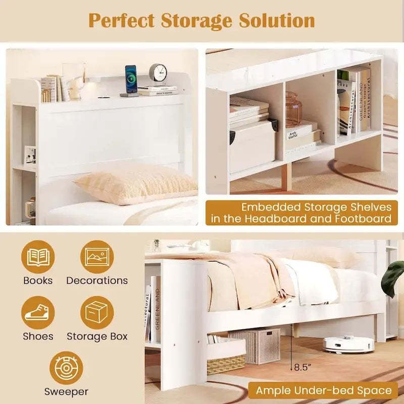Costway Twin/Full Size Bed Frame with Storage Headboard & Footboard
