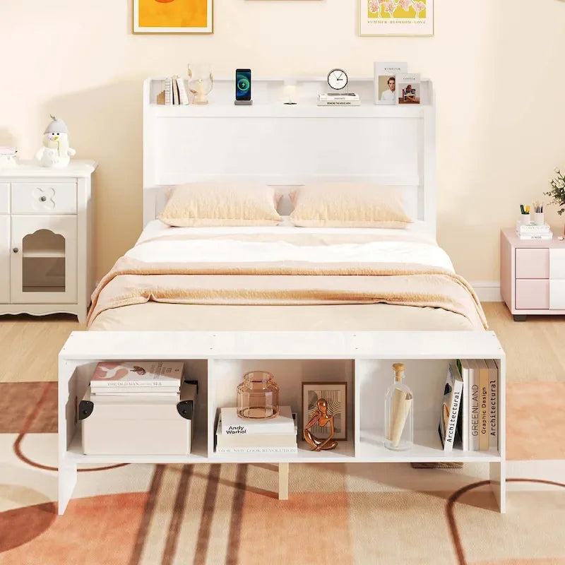 Costway Twin/Full Size Bed Frame with Storage Headboard & Footboard
