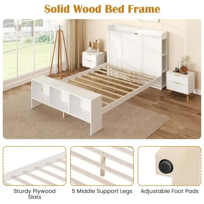 Costway Twin/Full Size Bed Frame with Storage Headboard & Footboard