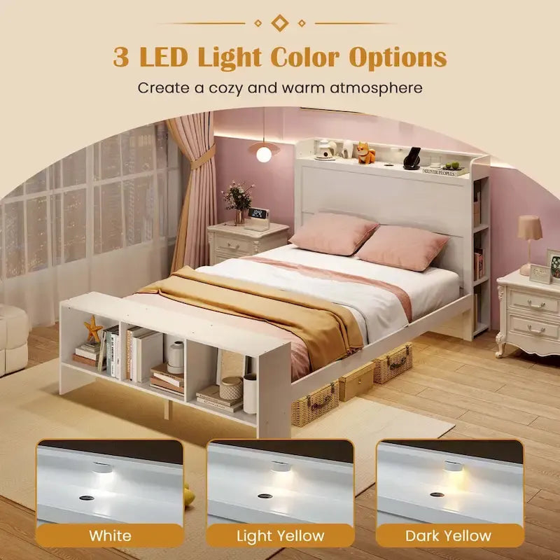 Costway Twin/Full Size Bed Frame with Storage Headboard & Footboard