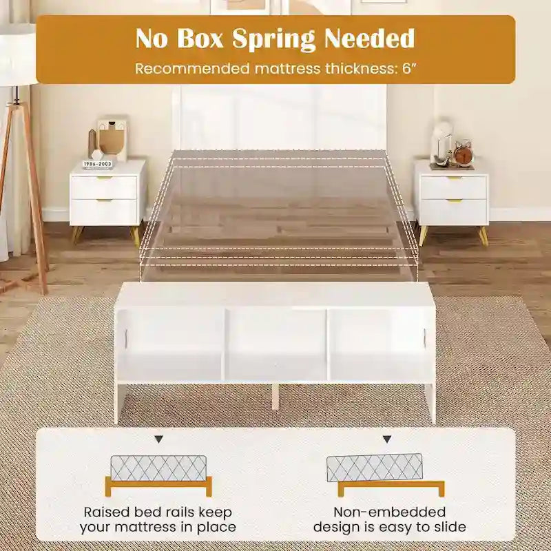 Costway Twin/Full Size Bed Frame with Storage Headboard & Footboard