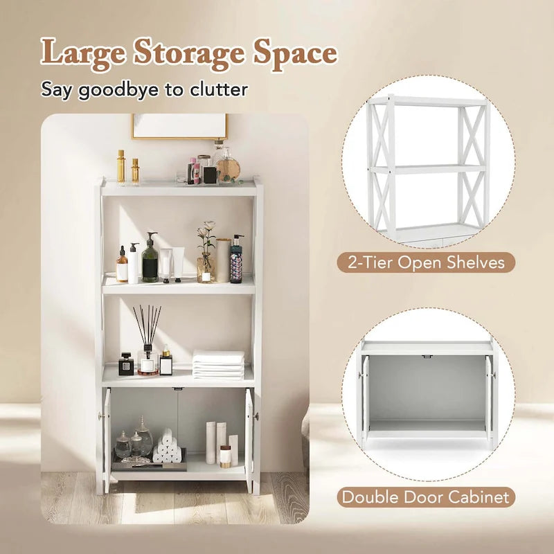Costway Bathroom Storage Cabinet with Open Shelves & Double Doors - See Details