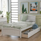 Lit plateforme simple avec deux tiroirs, Blanc