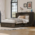 Wooden Foldable Murphy Cabinet Bed Platform Bed Bottom Large Storage Drawer Side with Outlets and USB Ports