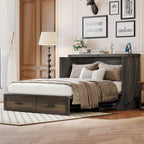 Wooden Foldable Murphy Cabinet Bed Platform Bed Bottom Large Storage Drawer Side with Outlets and USB Ports