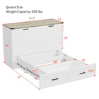 Wooden Foldable Murphy Cabinet Bed Platform Bed Bottom Large Storage Drawer Side with Outlets and USB Ports