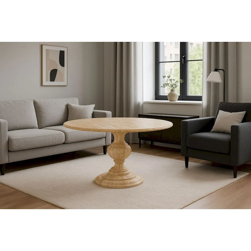 Table à manger ronde Mangolia en bois massif moderne de 48 pouces