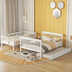 Twin-Over-Full Bunk Bed with Twin size Trundle, Storage and Guard Rail for Bedroom, Dorm, for Adults, White