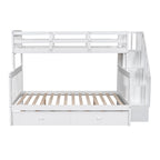 Twin-Over-Full Bunk Bed with Twin size Trundle, Storage and Guard Rail for Bedroom, Dorm, for Adults, White