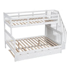 Twin-Over-Full Bunk Bed with Twin size Trundle, Storage and Guard Rail for Bedroom, Dorm, for Adults, White