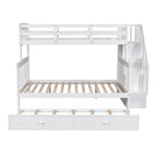 Twin-Over-Full Bunk Bed with Twin size Trundle, Storage and Guard Rail for Bedroom, Dorm, for Adults, White