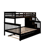 Twin-Over-Full Bunk Bed with Twin size Trundle, Storage and Guard Rail for Bedroom, Dorm, for Adults, White