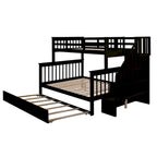 Twin-Over-Full Bunk Bed with Twin size Trundle, Storage and Guard Rail for Bedroom, Dorm, for Adults, White