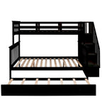 Twin-Over-Full Bunk Bed with Twin size Trundle, Storage and Guard Rail for Bedroom, Dorm, for Adults, White