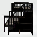 Twin-Over-Full Bunk Bed with Twin size Trundle, Storage and Guard Rail for Bedroom, Dorm, for Adults, White