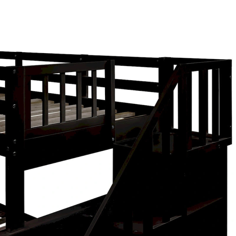 Twin-Over-Full Bunk Bed with Twin size Trundle, Storage and Guard Rail for Bedroom, Dorm, for Adults, White
