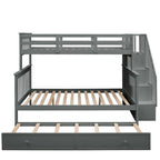 Twin-Over-Full Bunk Bed with Twin size Trundle, Storage and Guard Rail for Bedroom, Dorm, for Adults, White