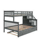 Twin-Over-Full Bunk Bed with Twin size Trundle, Storage and Guard Rail for Bedroom, Dorm, for Adults, White
