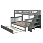 Twin-Over-Full Bunk Bed with Twin size Trundle, Storage and Guard Rail for Bedroom, Dorm, for Adults, White