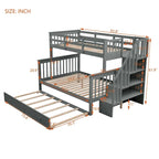 Twin-Over-Full Bunk Bed with Twin size Trundle, Storage and Guard Rail for Bedroom, Dorm, for Adults, White