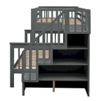 Twin-Over-Full Bunk Bed with Twin size Trundle, Storage and Guard Rail for Bedroom, Dorm, for Adults, White