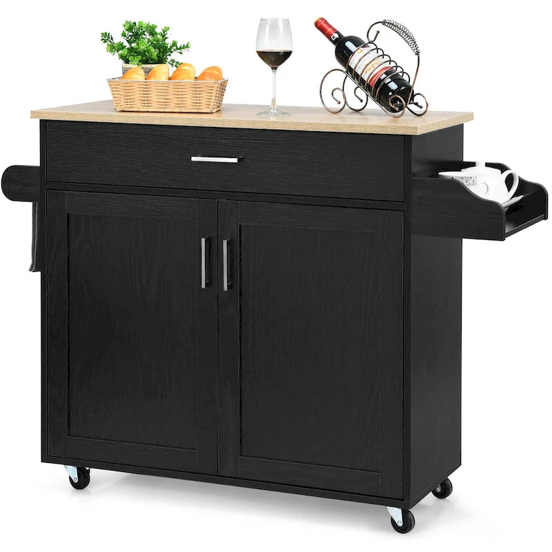 Costway Rolling Kitchen Island Cart Storage Cabinet w/ Towel & Spice