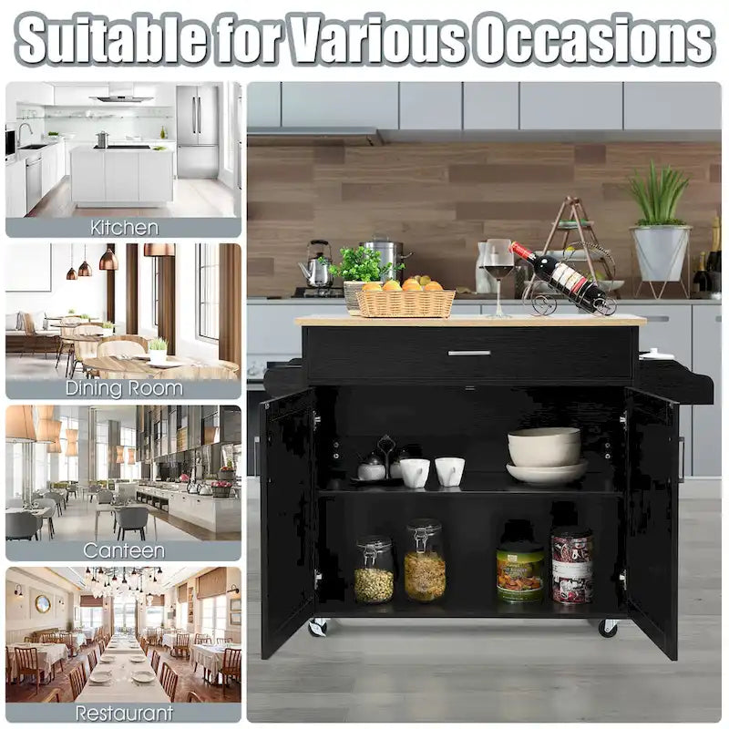 Costway Rolling Kitchen Island Cart Storage Cabinet w/ Towel & Spice