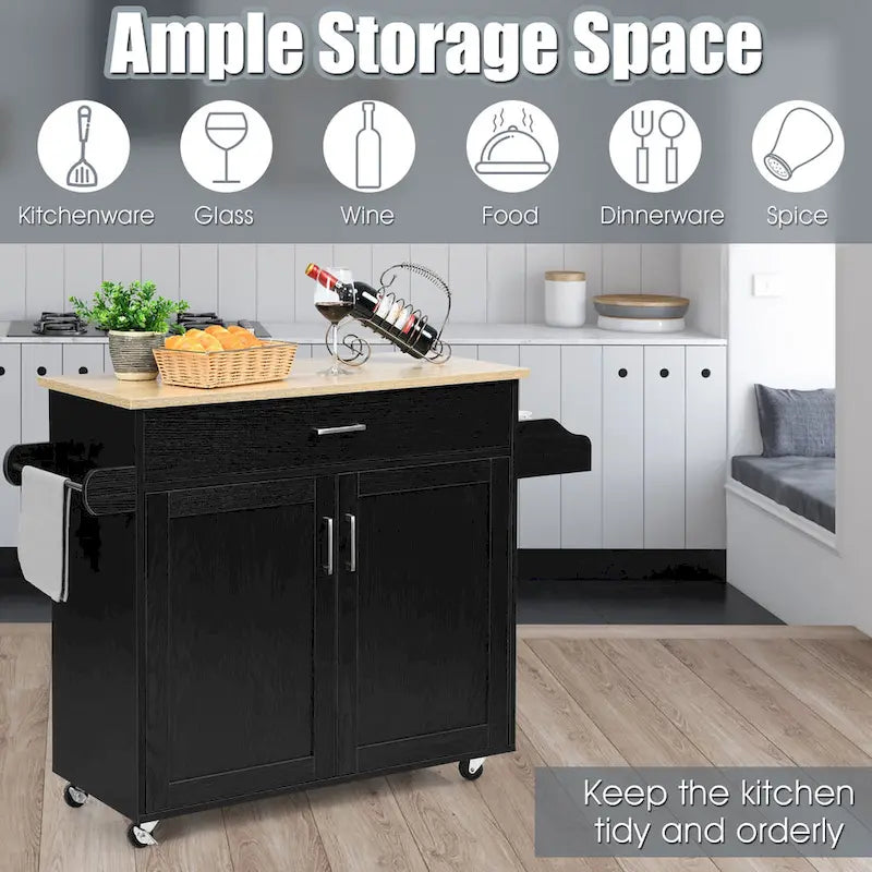 Costway Rolling Kitchen Island Cart Storage Cabinet w/ Towel & Spice