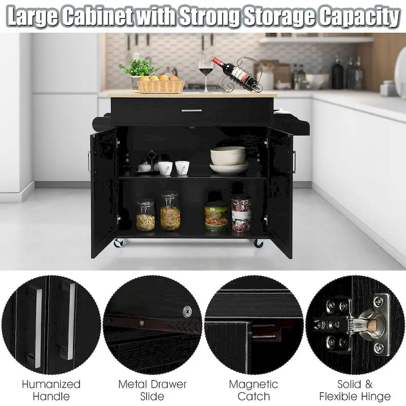 Costway Rolling Kitchen Island Cart Storage Cabinet w/ Towel & Spice