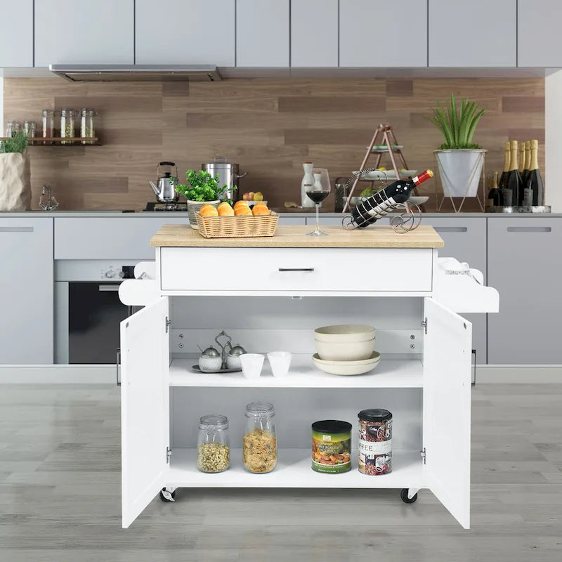 Costway Rolling Kitchen Island Cart Storage Cabinet w/ Towel & Spice