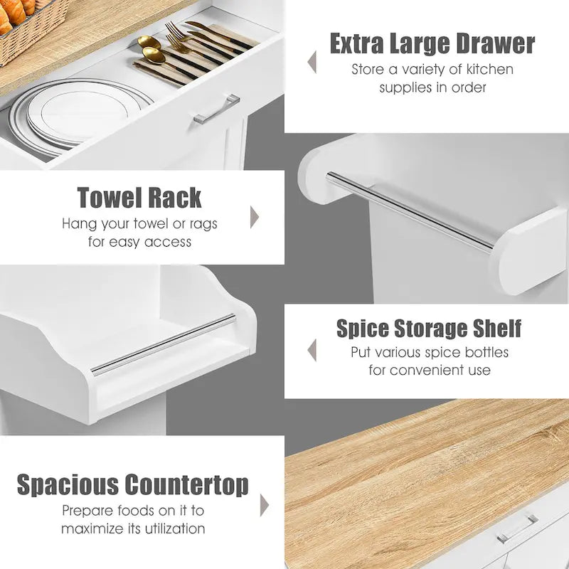 Costway Rolling Kitchen Island Cart Storage Cabinet w/ Towel & Spice