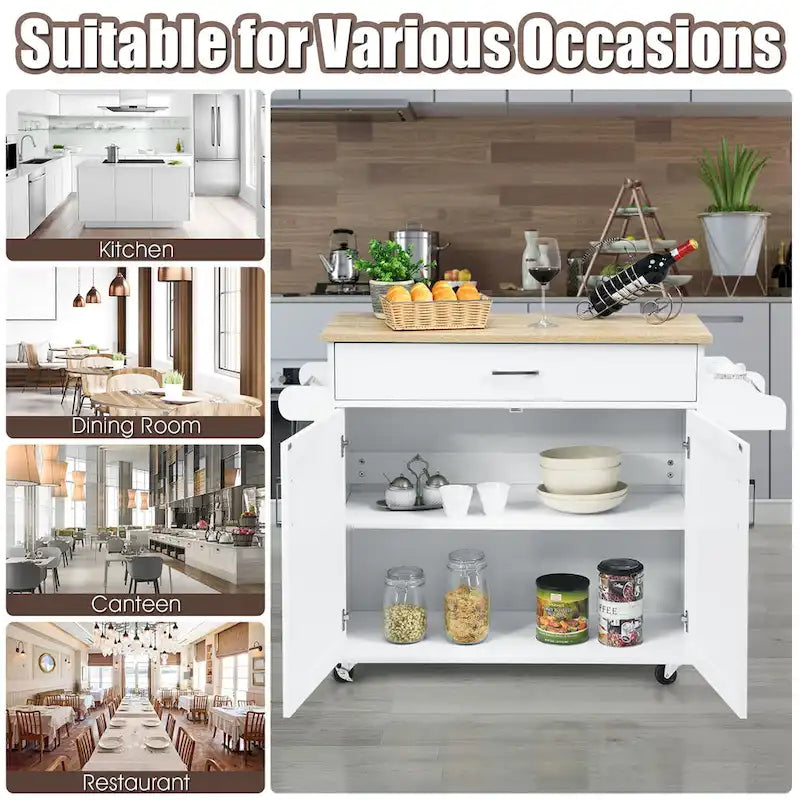 Costway Rolling Kitchen Island Cart Storage Cabinet w/ Towel & Spice