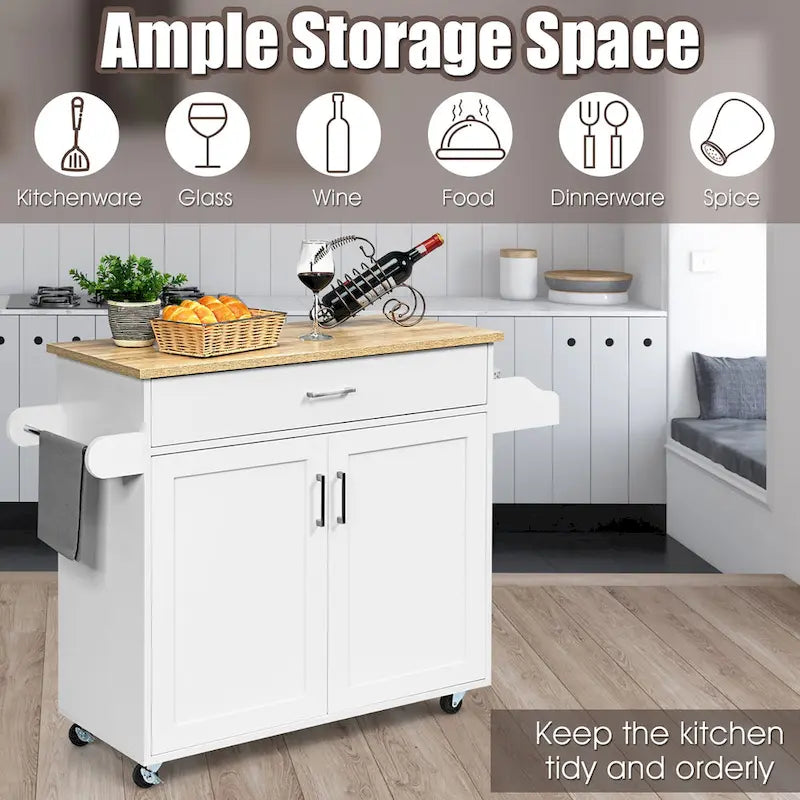 Costway Rolling Kitchen Island Cart Storage Cabinet w/ Towel & Spice