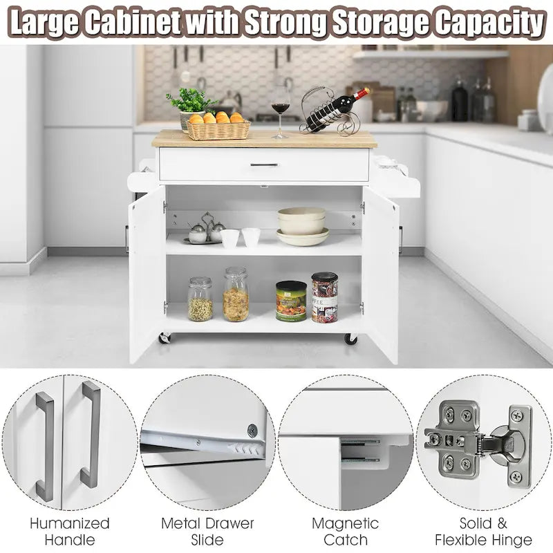 Costway Rolling Kitchen Island Cart Storage Cabinet w/ Towel & Spice