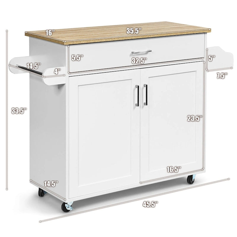 Costway Rolling Kitchen Island Cart Storage Cabinet w/ Towel & Spice
