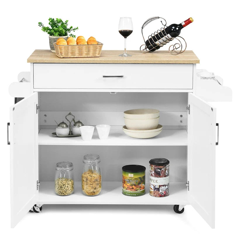 Costway Rolling Kitchen Island Cart Storage Cabinet w/ Towel & Spice