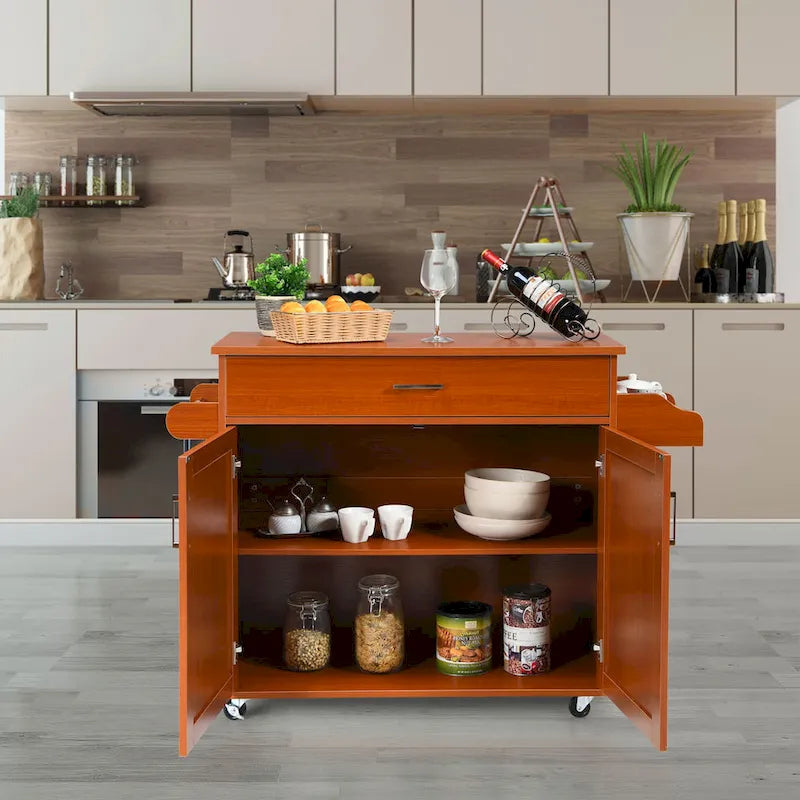 Costway Rolling Kitchen Island Cart Storage Cabinet w/ Towel & Spice