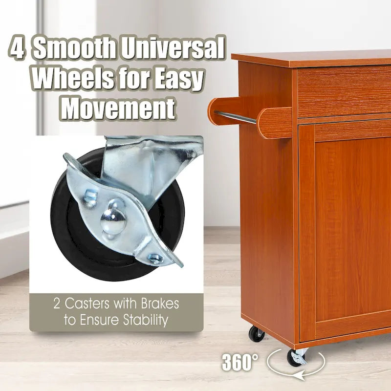 Costway Rolling Kitchen Island Cart Storage Cabinet w/ Towel & Spice