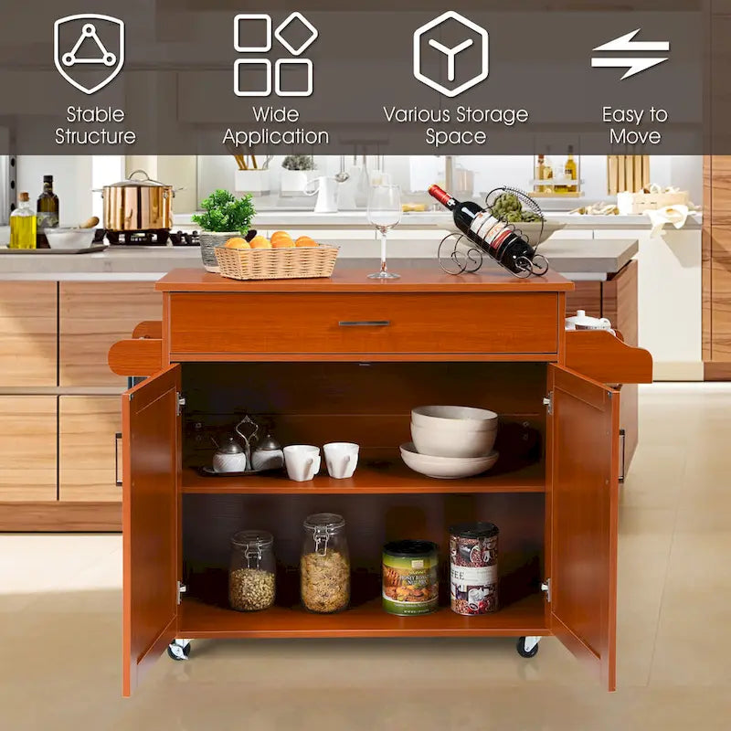 Costway Rolling Kitchen Island Cart Storage Cabinet w/ Towel & Spice