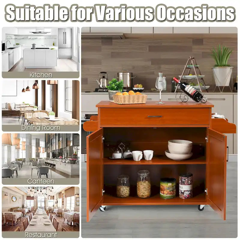 Costway Rolling Kitchen Island Cart Storage Cabinet w/ Towel & Spice