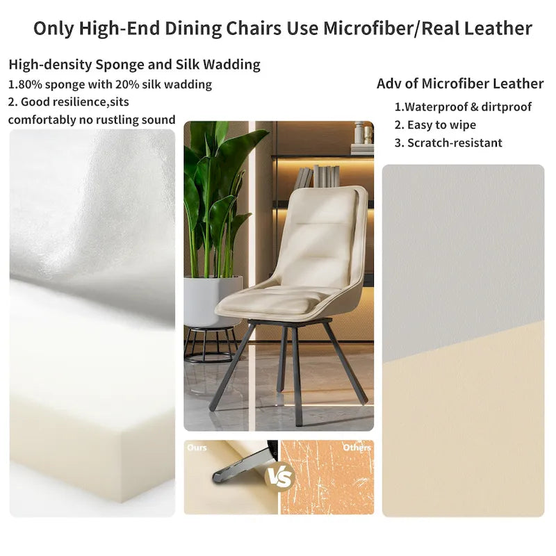 Dining Chairs Set of 2 Mid Century Modern Dining Room Chairs Armless Minimalist Single Chair with Swivel