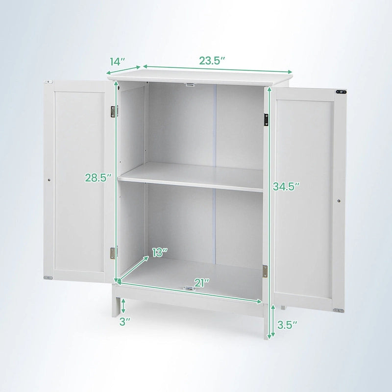 Gymax Bathroom Floor Storage Cabinet Double Door Kitchen Cupboard Shoe