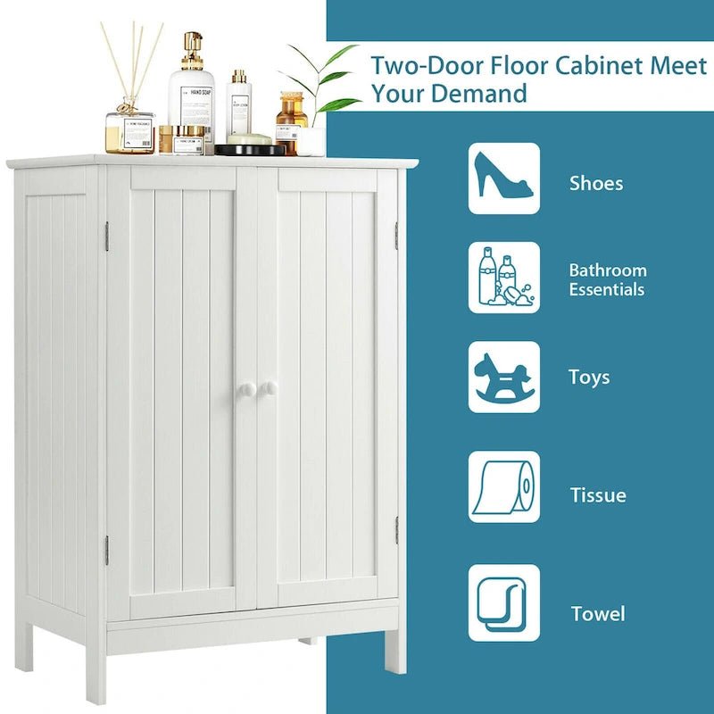 Gymax Bathroom Floor Storage Cabinet Double Door Kitchen Cupboard Shoe